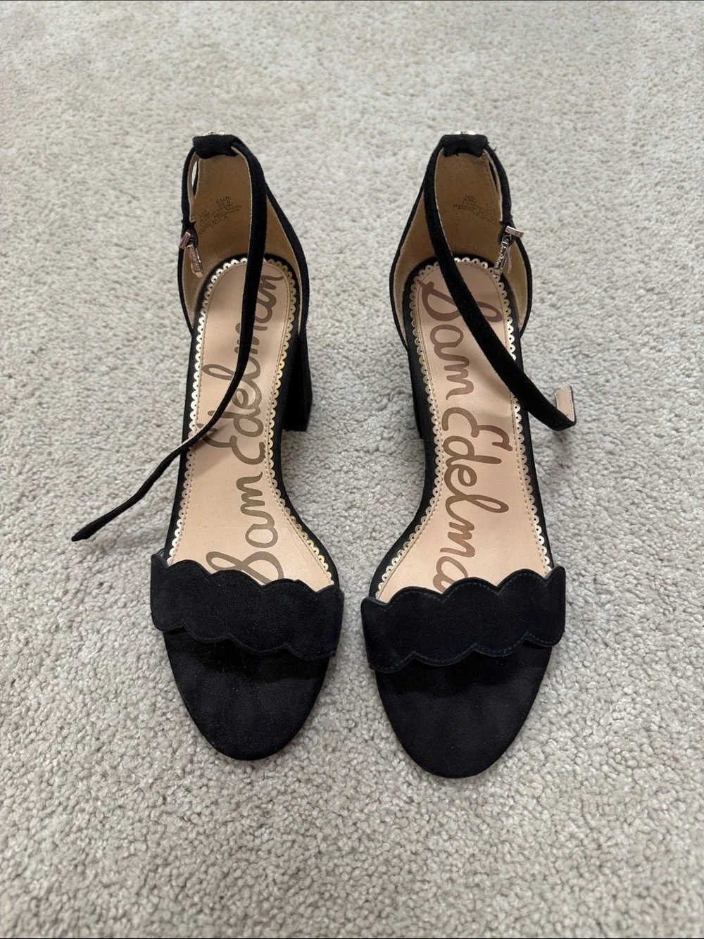 Sam Edelman Black Scalloped Ankle-Strap Block Heels